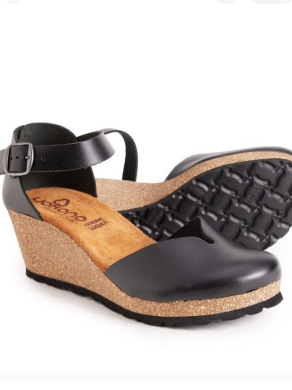 Women's Black Cork Wedge Mary Jane with Ankle Strap